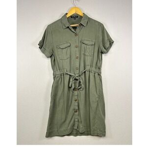 Safari Utility Velvet Heart Womens Small Olive Green Tencel Button Shirt Dress